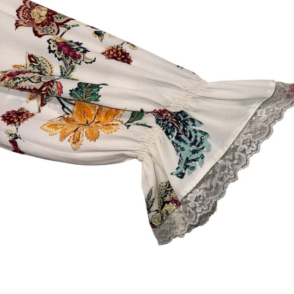 Soho New York & Co Womens Floral Long Sleeve Blouse With Lace Cuff Detail Size M - Picture 6 of 8